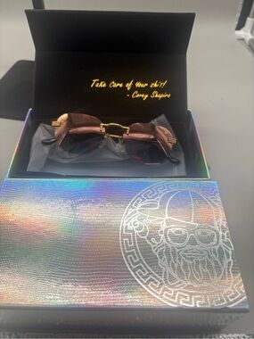 Vintage Frames Company VF Rimless Gold Cable Temple Sunglasses NWT Box